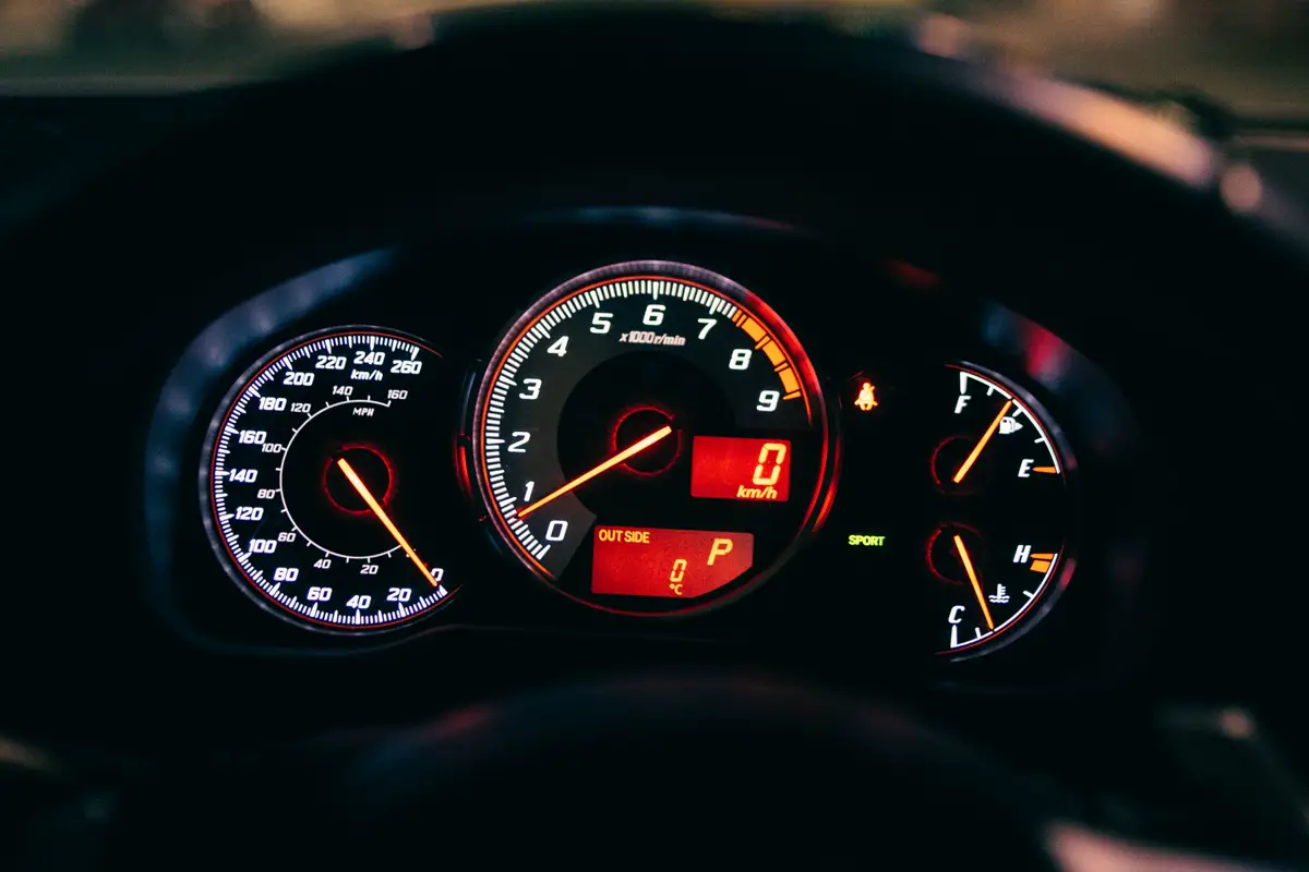 Glowing vehicle dashboard at night